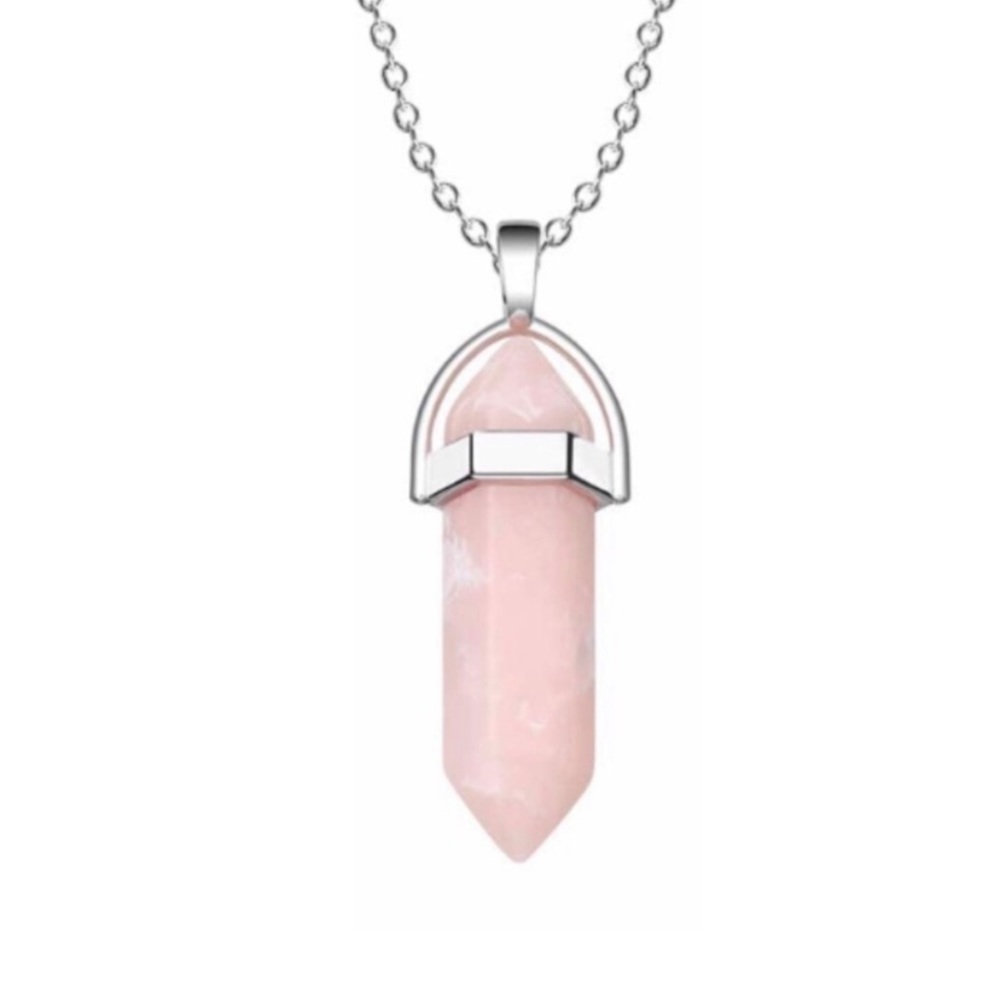 Necklace Rose Quart on silver tone chain So Pretty